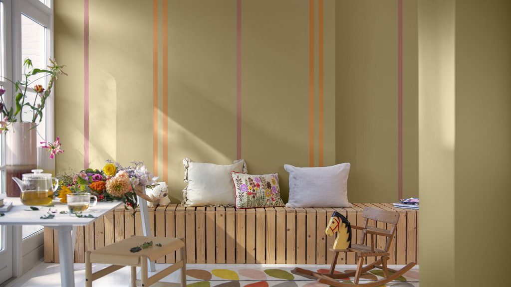 dormitorio infantil pintado con trigo silvestre y colores de la pradera